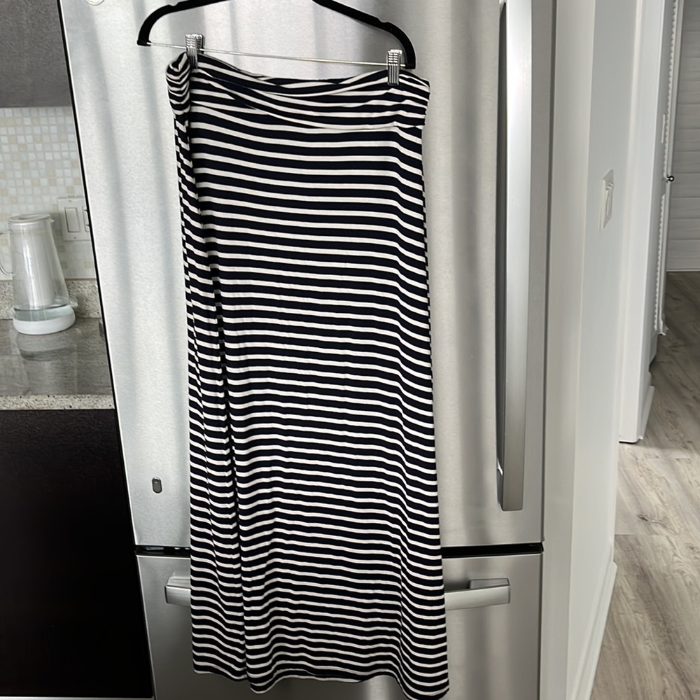 Long maxi skirt from J. Crew in navy and white striped.